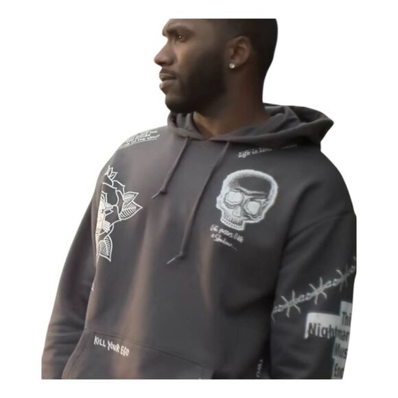 Ninth Hall Other - Ninth Hall Gray Graphic Hoodie Mens Size Medium Sweatshirt Pullover